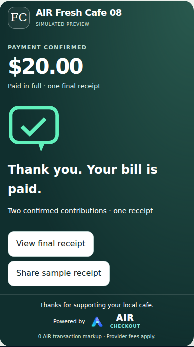 Illustrative payment confirmation with recorded contribution